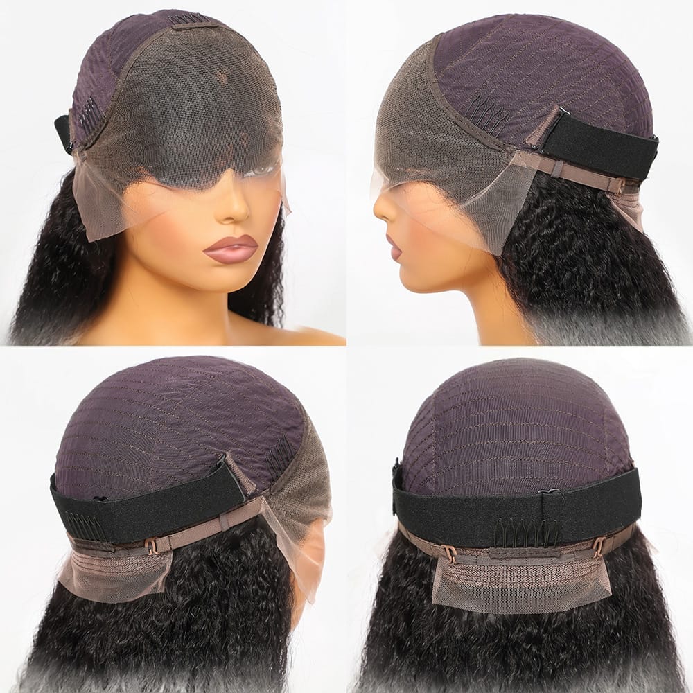 Coarse Yaki HD Lace Super Natural Lace Frontal Human Hair Wigs Dark Roots LINKTOWIG