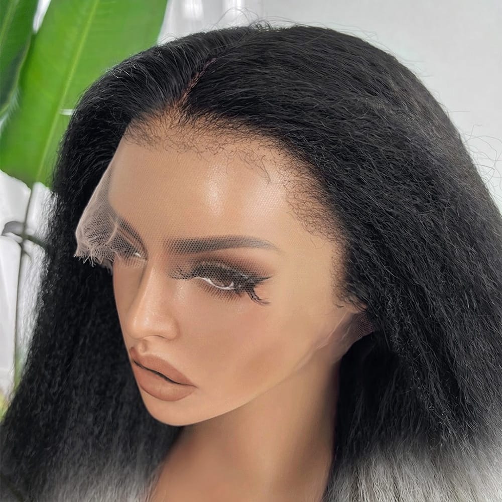 Coarse Yaki HD Lace Super Natural Lace Frontal Human Hair Wigs Dark Roots LINKTOWIG