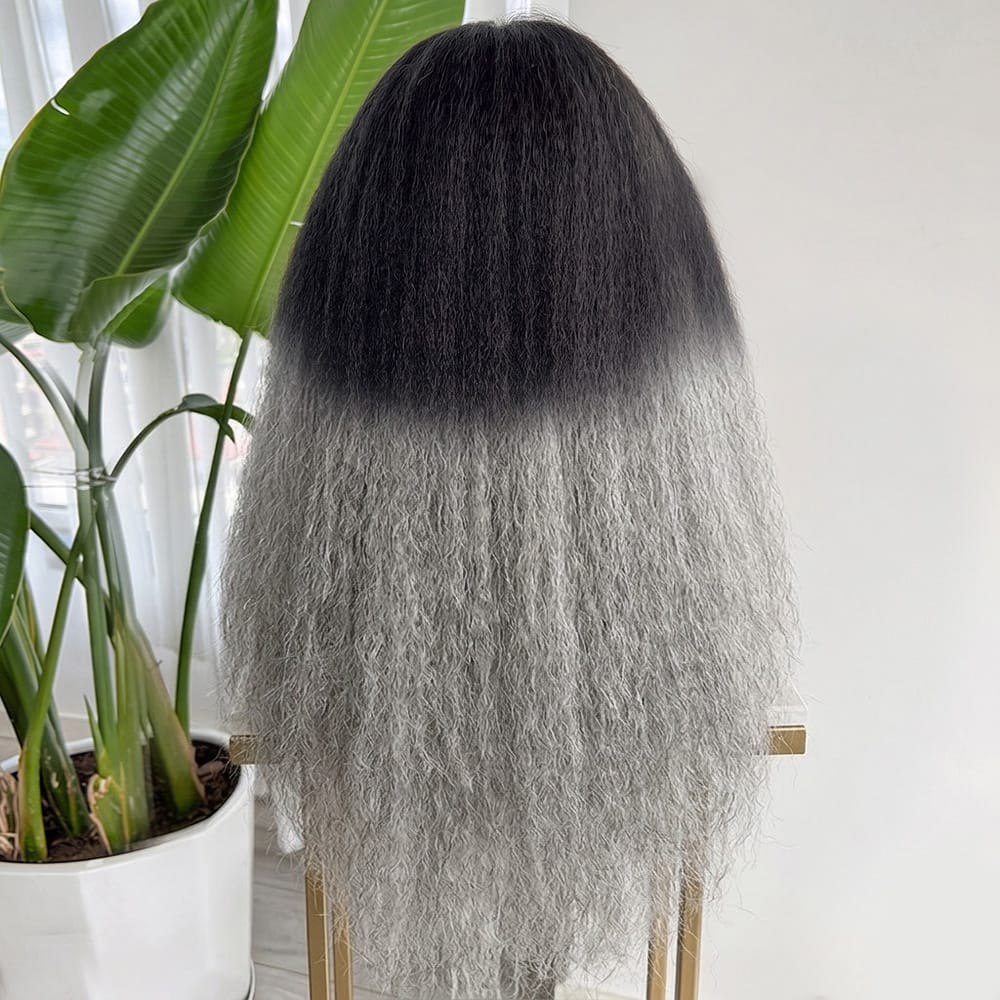 Coarse Yaki HD Lace Super Natural Lace Frontal Human Hair Wigs Dark Roots LINKTOWIG