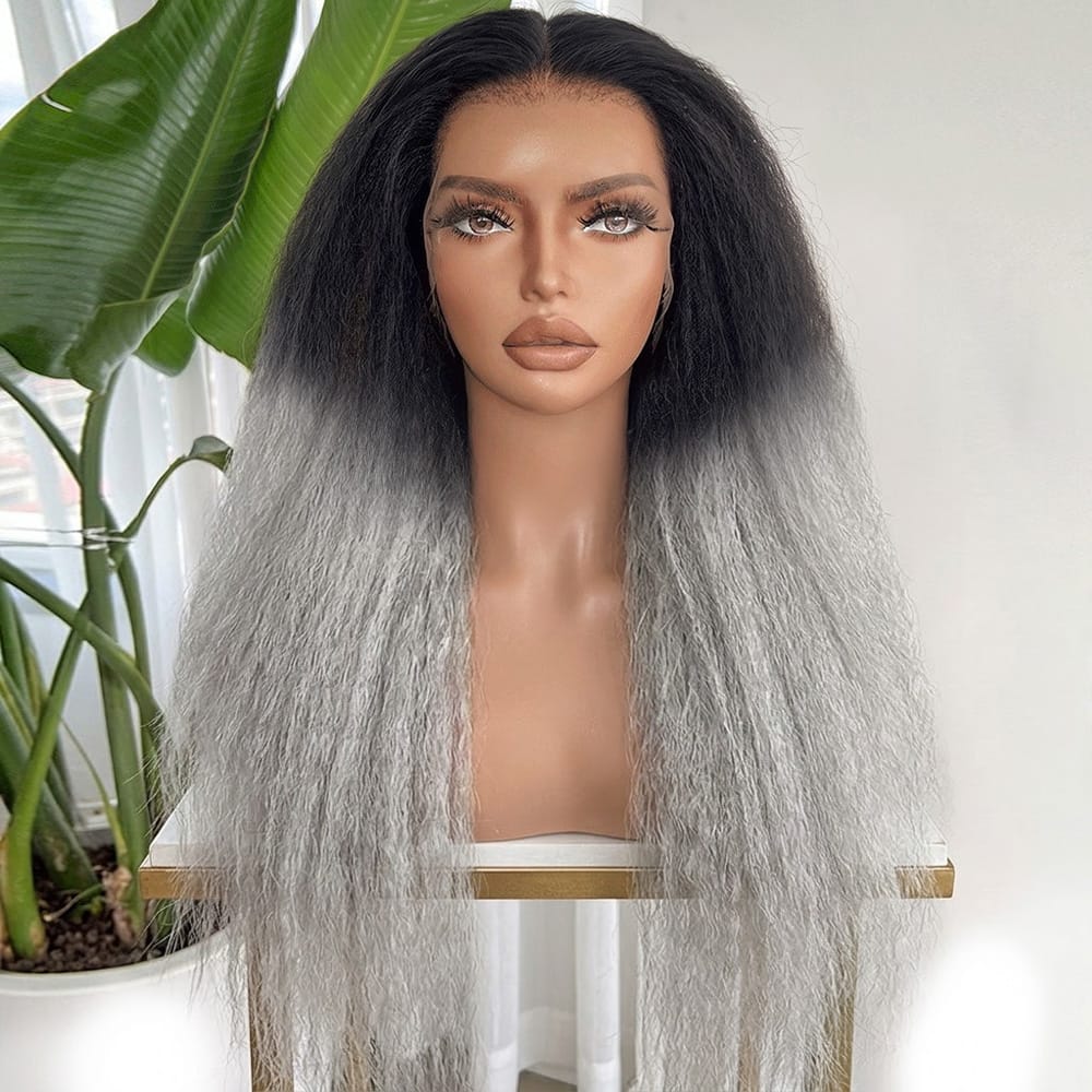 Coarse Yaki HD Lace Super Natural Lace Frontal Human Hair Wigs Dark Roots LINKTOWIG