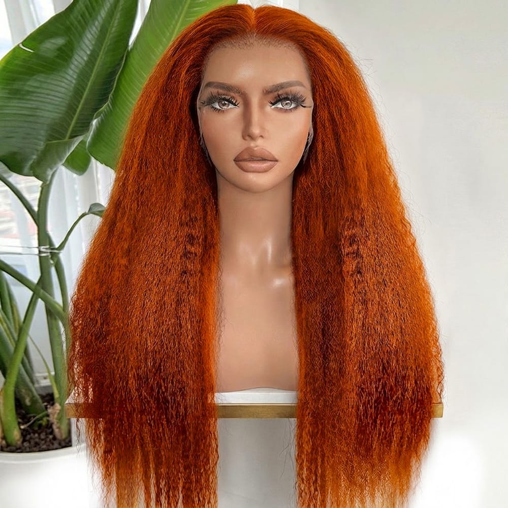 Coarse Yaki HD Lace Super Natural Lace Frontal Human Hair Wigs Ginger Orange LINKTOWIG