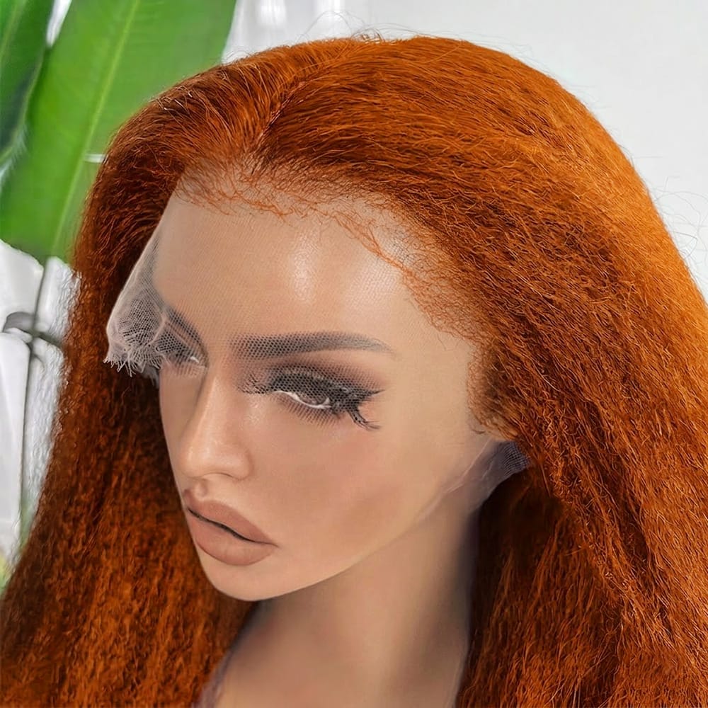 Coarse Yaki HD Lace Super Natural Lace Frontal Human Hair Wigs Ginger Orange LINKTOWIG