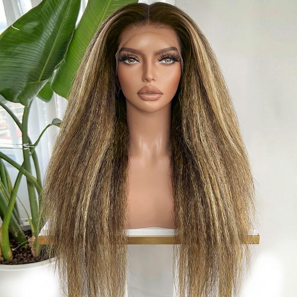 Coarse Yaki HD Lace Super Natural Lace Frontal Human Hair Wigs Medium Chestnut Brown LINKTOWIG