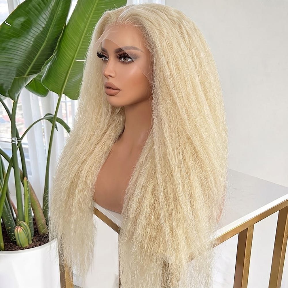 Coarse Yaki HD Lace Super Natural Lace Frontal Human Hair Wigs Platinum Blonde LINKTOWIG