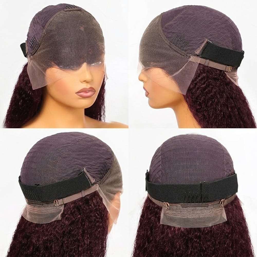 Coarse Yaki HD Lace Super Natural Lace Frontal Human Hair Wigs Plum Red LINKTOWIG