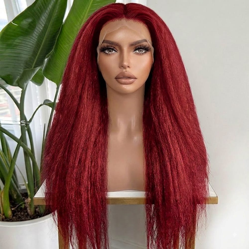 Coarse Yaki HD Lace Super Natural Lace Frontal Human Hair Wigs Ruby Red LINKTOWIG