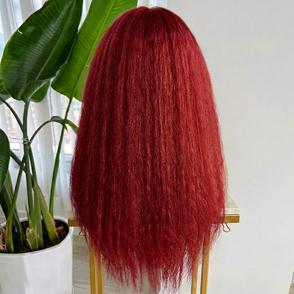 Coarse Yaki HD Lace Super Natural Lace Frontal Human Hair Wigs Ruby Red LINKTOWIG