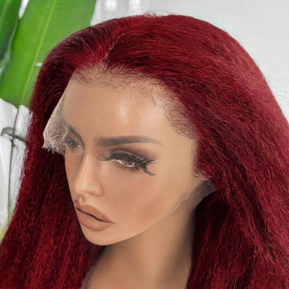 Coarse Yaki HD Lace Super Natural Lace Frontal Human Hair Wigs Ruby Red LINKTOWIG