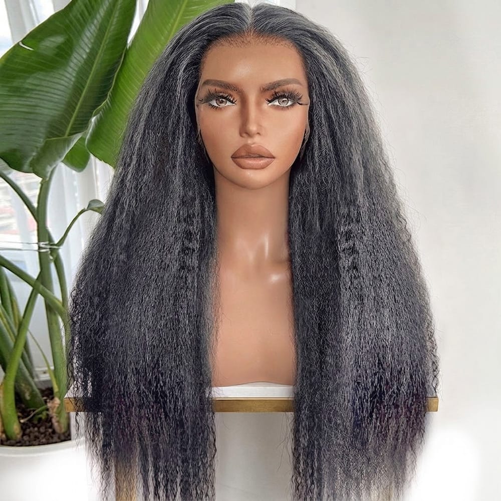 Coarse Yaki HD Lace Super Natural Lace Frontal Human Hair Wigs Silver Grey LINKTOWIG