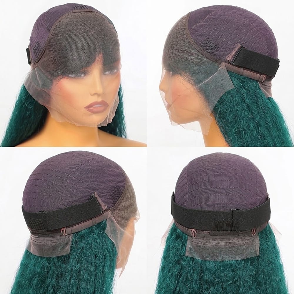 Coarse Yaki HD Lace Super Natural Lace Frontal Human Hair Wigs Teal Green LINKTOWIG