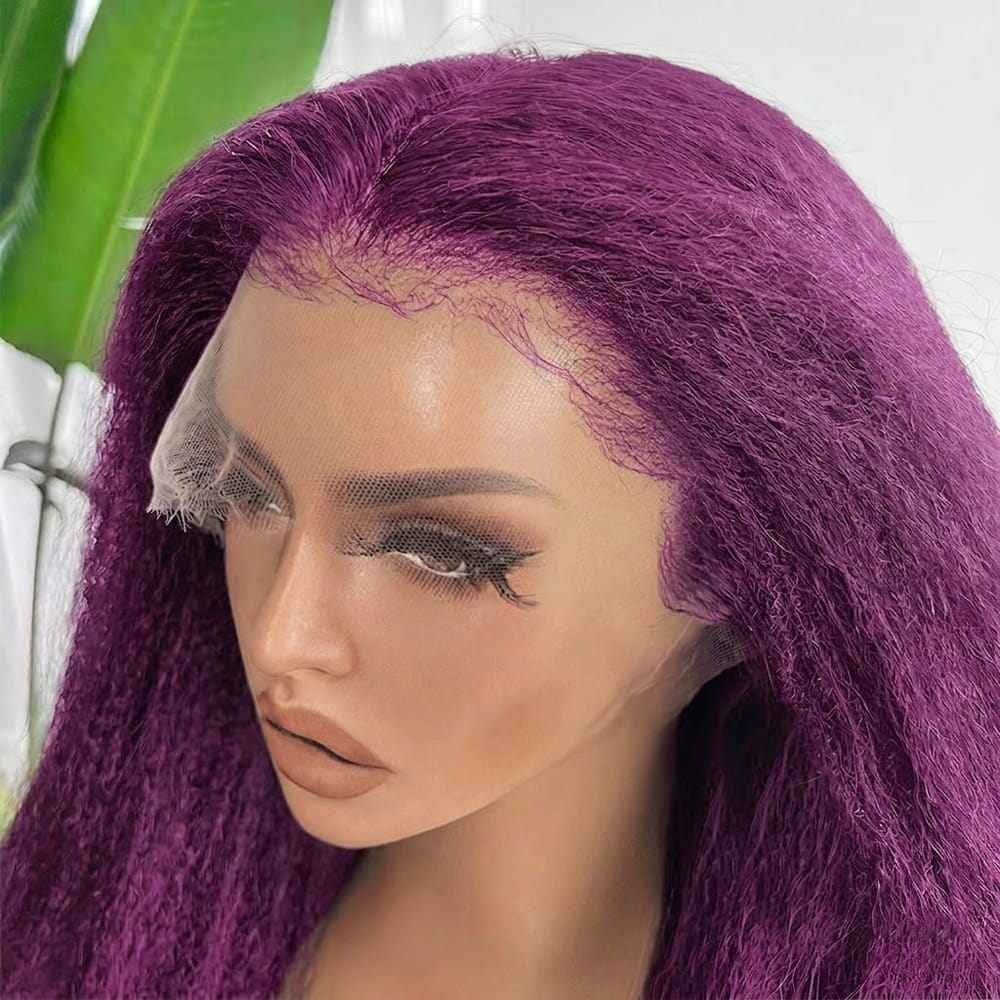 Coarse Yaki HD Lace Super Natural Lace Frontal Human Hair Wigs Violet Purple LINKTOWIG