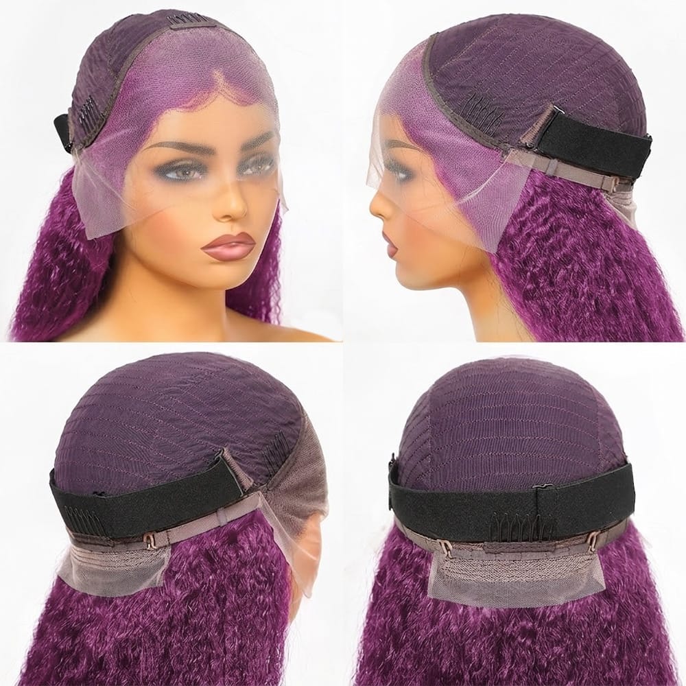 Coarse Yaki HD Lace Super Natural Lace Frontal Human Hair Wigs Violet Purple LINKTOWIG