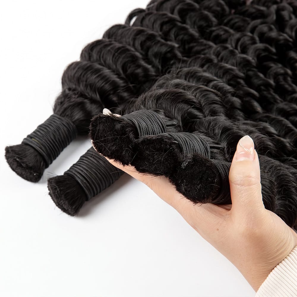 Deep Wave 100% Raw Virgin Human Hair Bundles - (No Weft) Bulk Hair 3 Bundles / Black LINKTOWIG