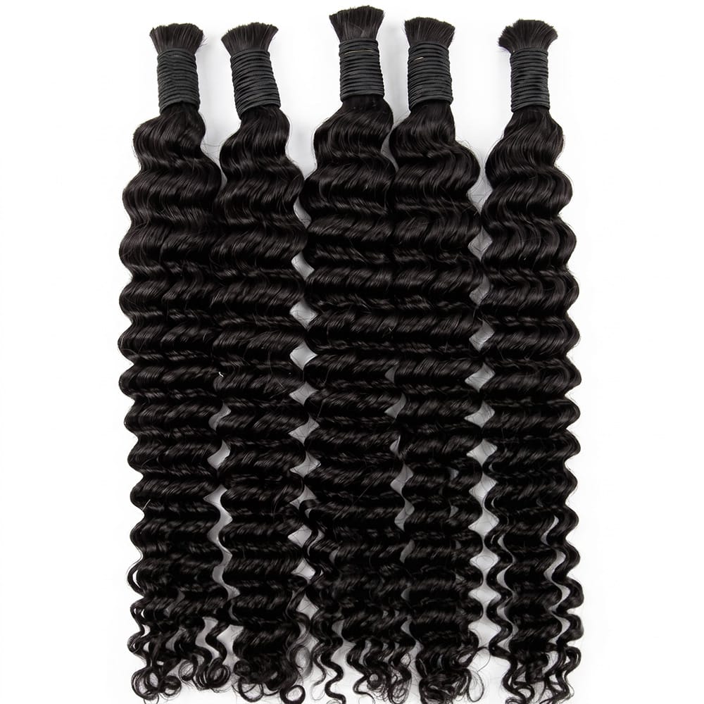 Deep Wave 100% Raw Virgin Human Hair Bundles - (No Weft) Bulk Hair 3 Bundles / Black LINKTOWIG