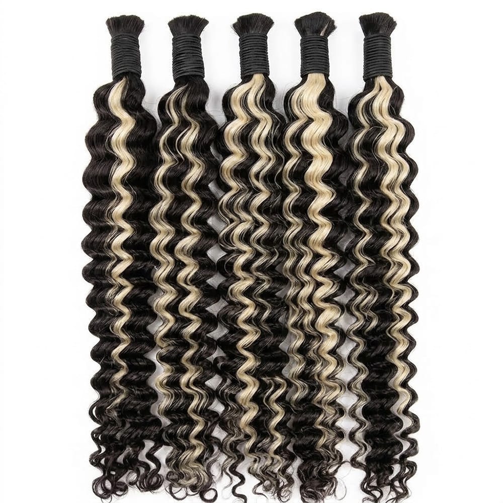 Deep Wave 100% Raw Virgin Human Hair Bundles - (No Weft) Bulk Hair 3 Bundles / Black and grey blended highlights LINKTOWIG