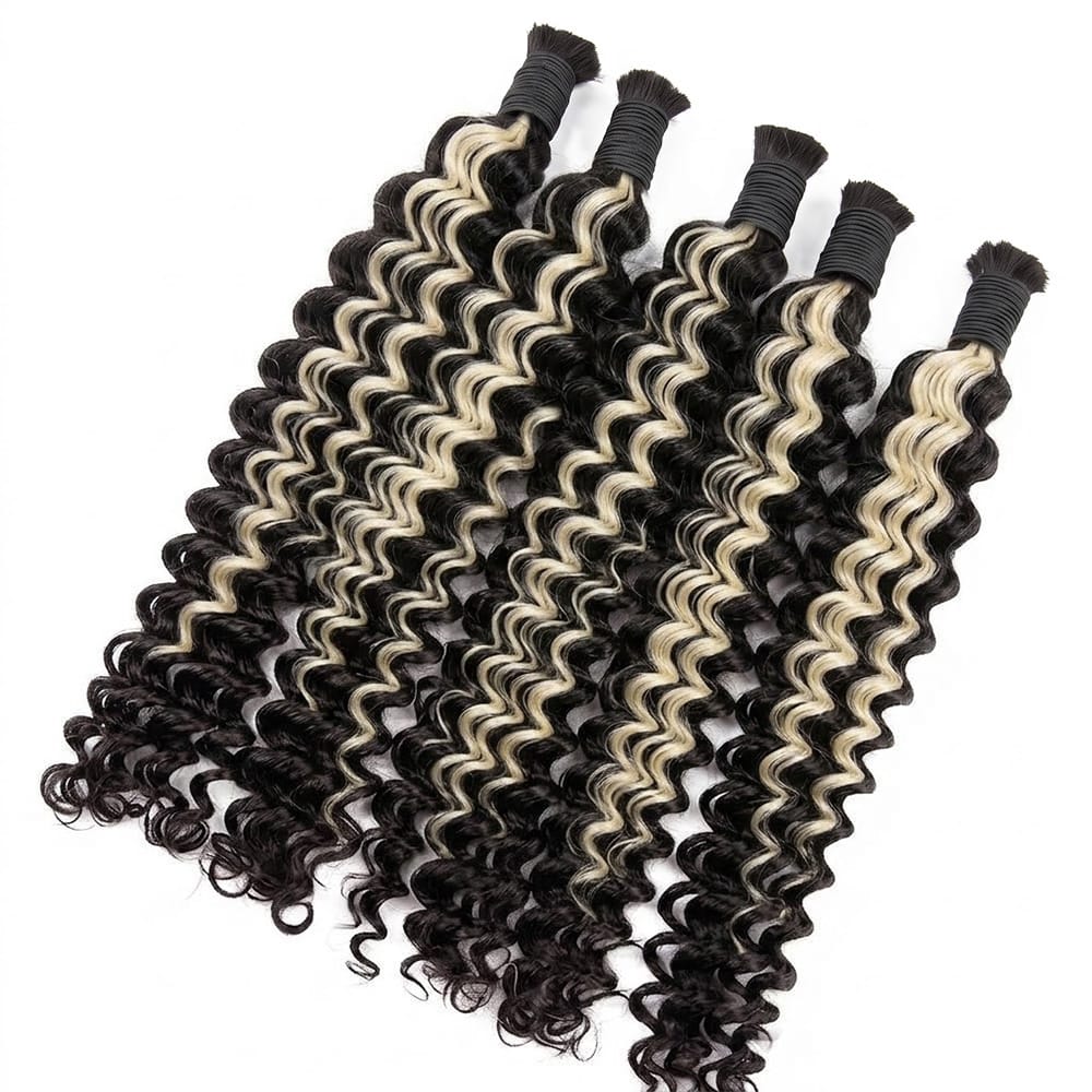 Deep Wave 100% Raw Virgin Human Hair Bundles - (No Weft) Bulk Hair 3 Bundles / Black and grey blended highlights LINKTOWIG