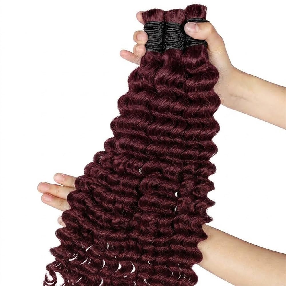 Deep Wave 100% Raw Virgin Human Hair Bundles - (No Weft) Bulk Hair / Burgundy LINKTOWIG