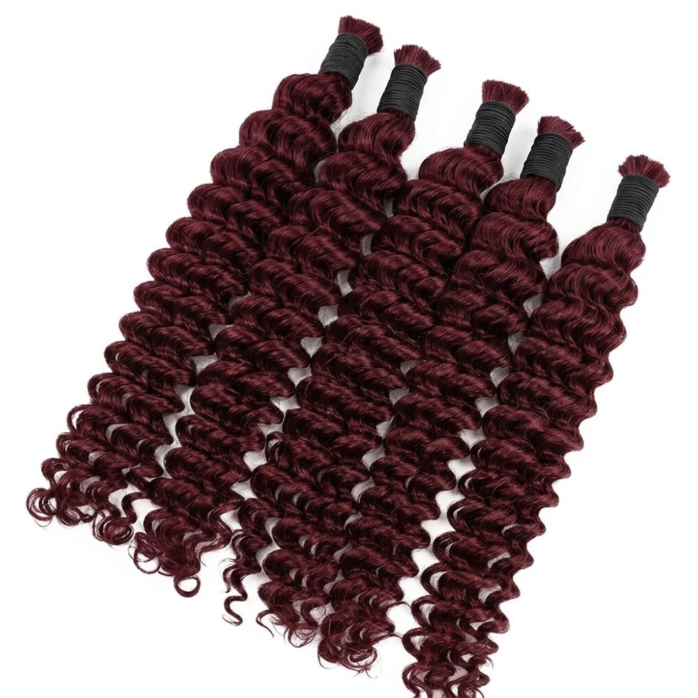 Deep Wave 100% Raw Virgin Human Hair Bundles - (No Weft) Bulk Hair / Burgundy LINKTOWIG