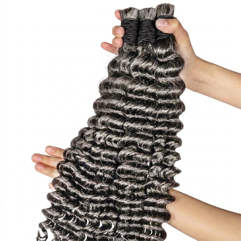 Deep Wave 100% Raw Virgin Human Hair Bundles - (No Weft) Bulk Hair / Charcoal Grey LINKTOWIG