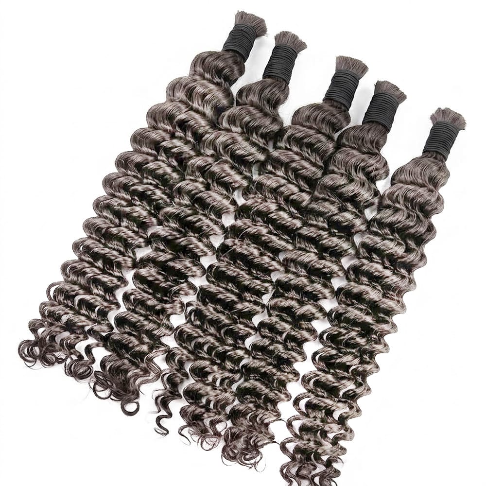 Deep Wave 100% Raw Virgin Human Hair Bundles - (No Weft) Bulk Hair / Charcoal Grey LINKTOWIG