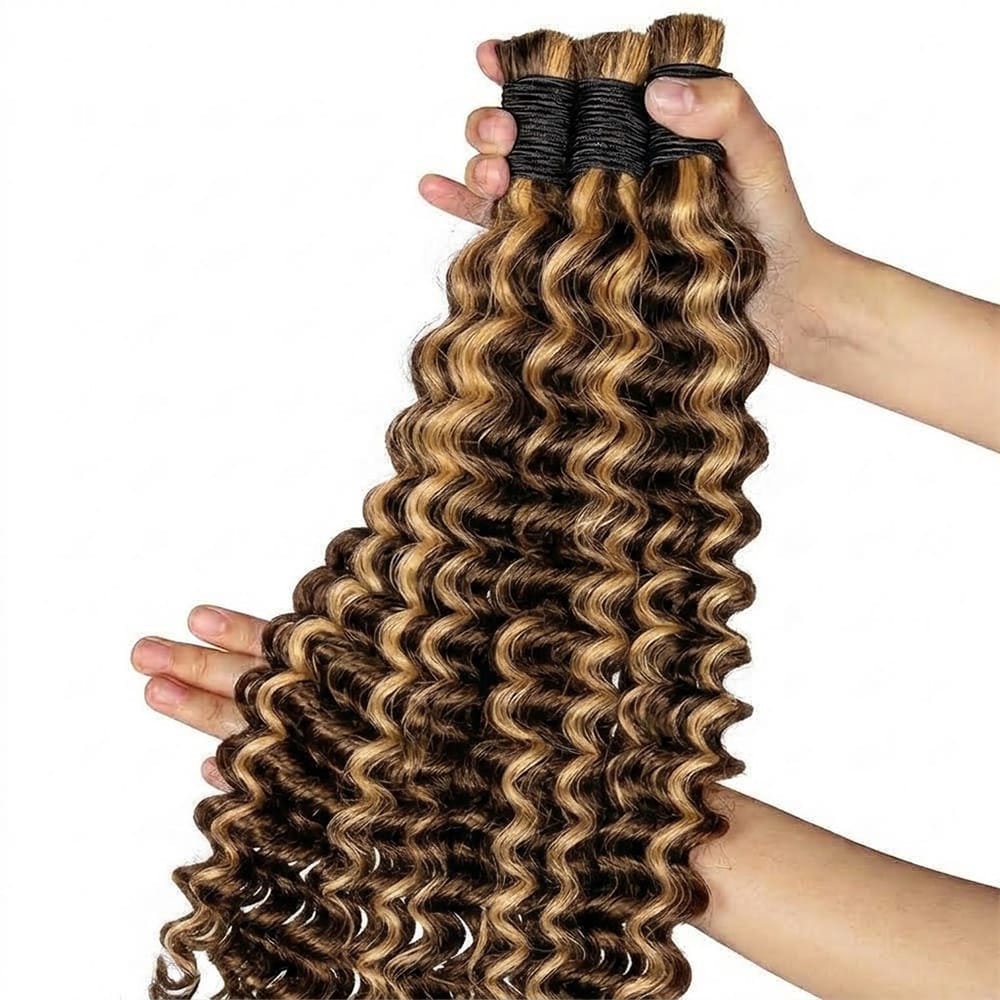 Deep Wave 100% Raw Virgin Human Hair Bundles - (No Weft) Bulk Hair / Chocolate Brown LINKTOWIG