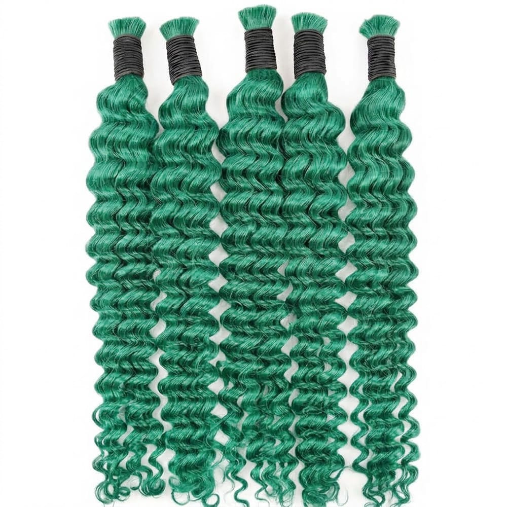 Deep Wave 100% Raw Virgin Human Hair Bundles - (No Weft) Bulk Hair / Dark Emerald Green LINKTOWIG