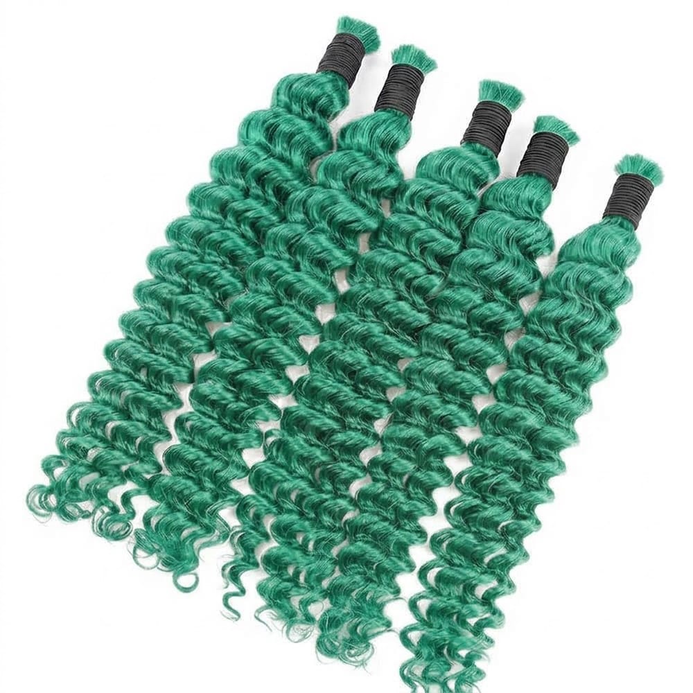 Deep Wave 100% Raw Virgin Human Hair Bundles - (No Weft) Bulk Hair / Dark Emerald Green LINKTOWIG