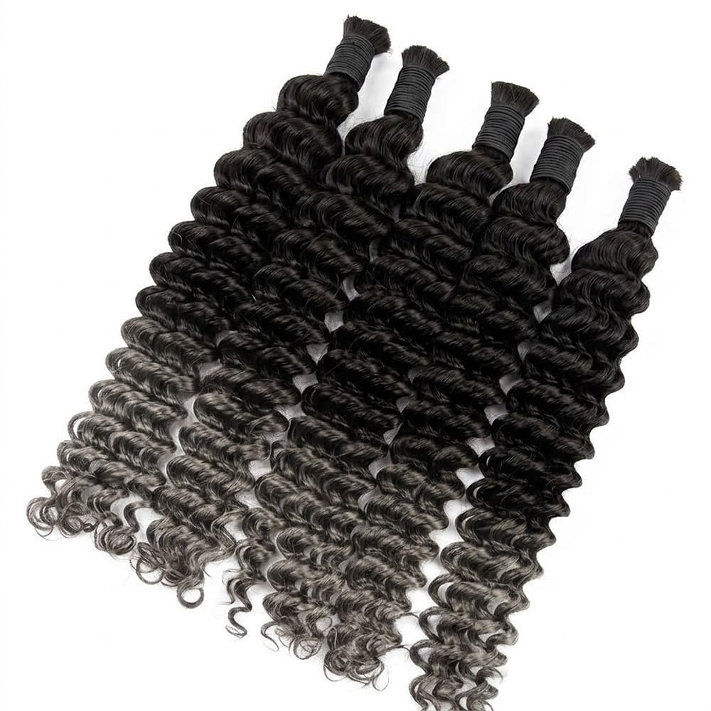 Deep Wave 100% Raw Virgin Human Hair Bundles - (No Weft) Bulk Hair / Dark Roots LINKTOWIG