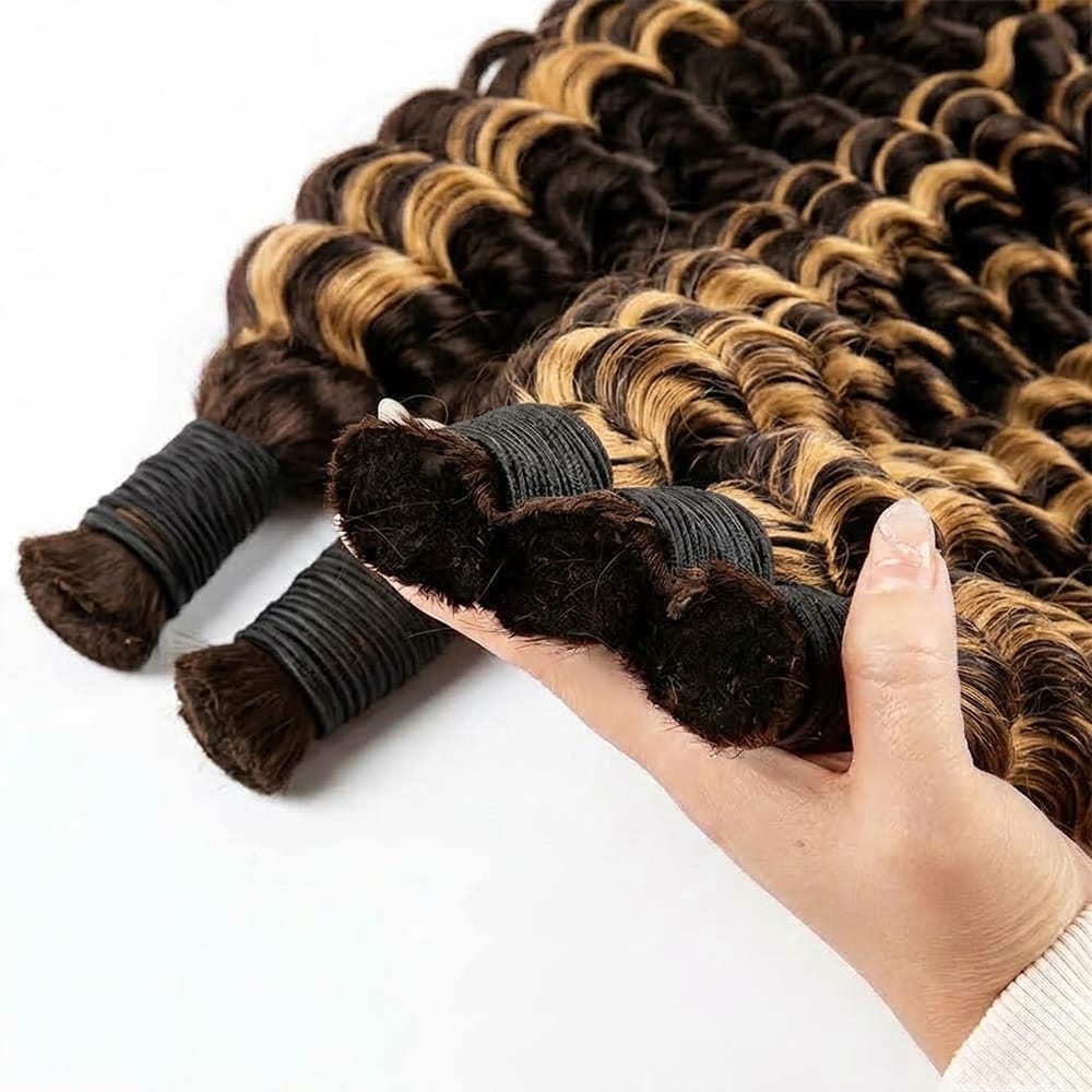 Deep Wave 100% Raw Virgin Human Hair Bundles - (No Weft) Bulk Hair / Honey Blonde Highlights LINKTOWIG