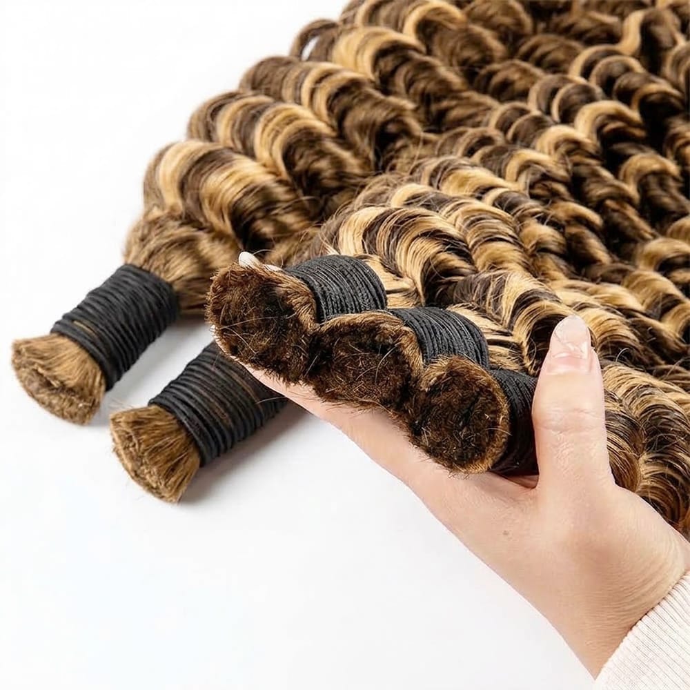 Deep Wave 100% Raw Virgin Human Hair Bundles - (No Weft) Bulk Hair / Honey Brown LINKTOWIG