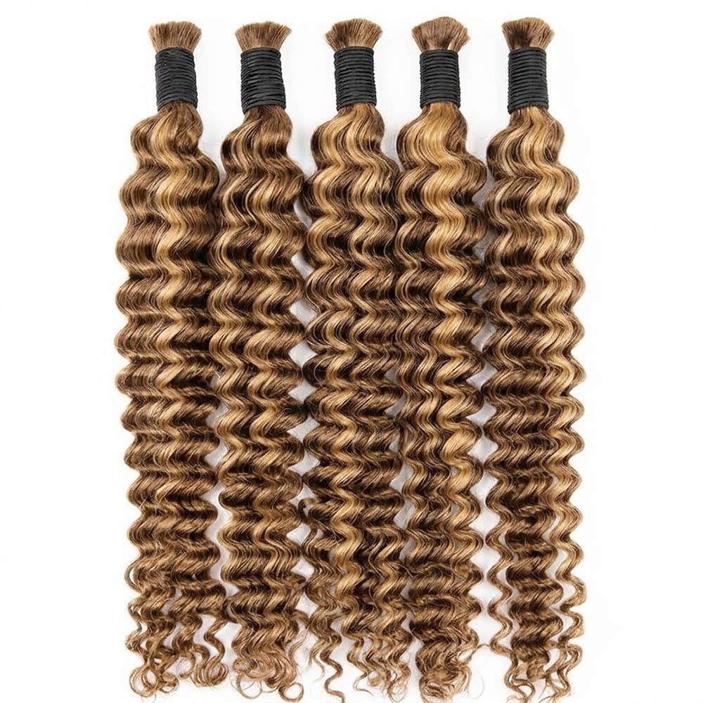 Deep Wave 100% Raw Virgin Human Hair Bundles - (No Weft) Bulk Hair / Honey Brown LINKTOWIG