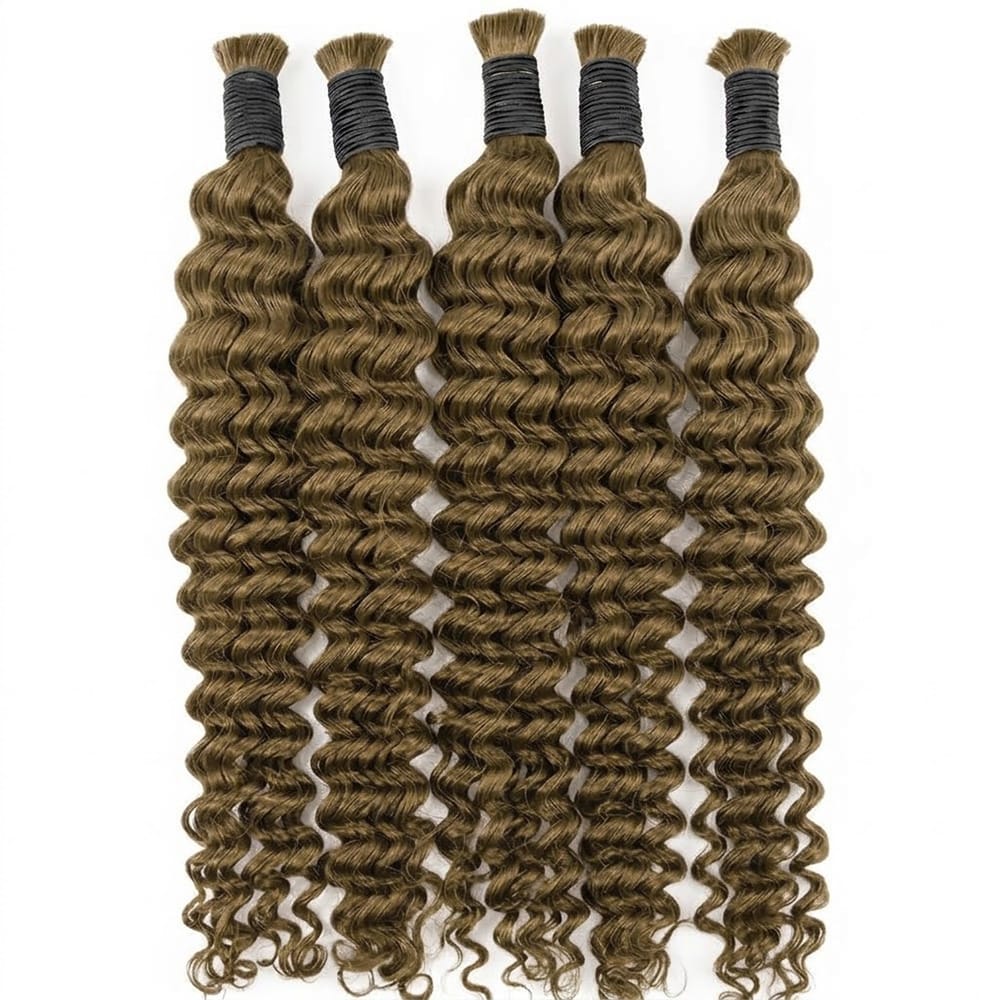 Deep Wave 100% Raw Virgin Human Hair Bundles - (No Weft) Bulk Hair / Medium Chestnut Brown LINKTOWIG