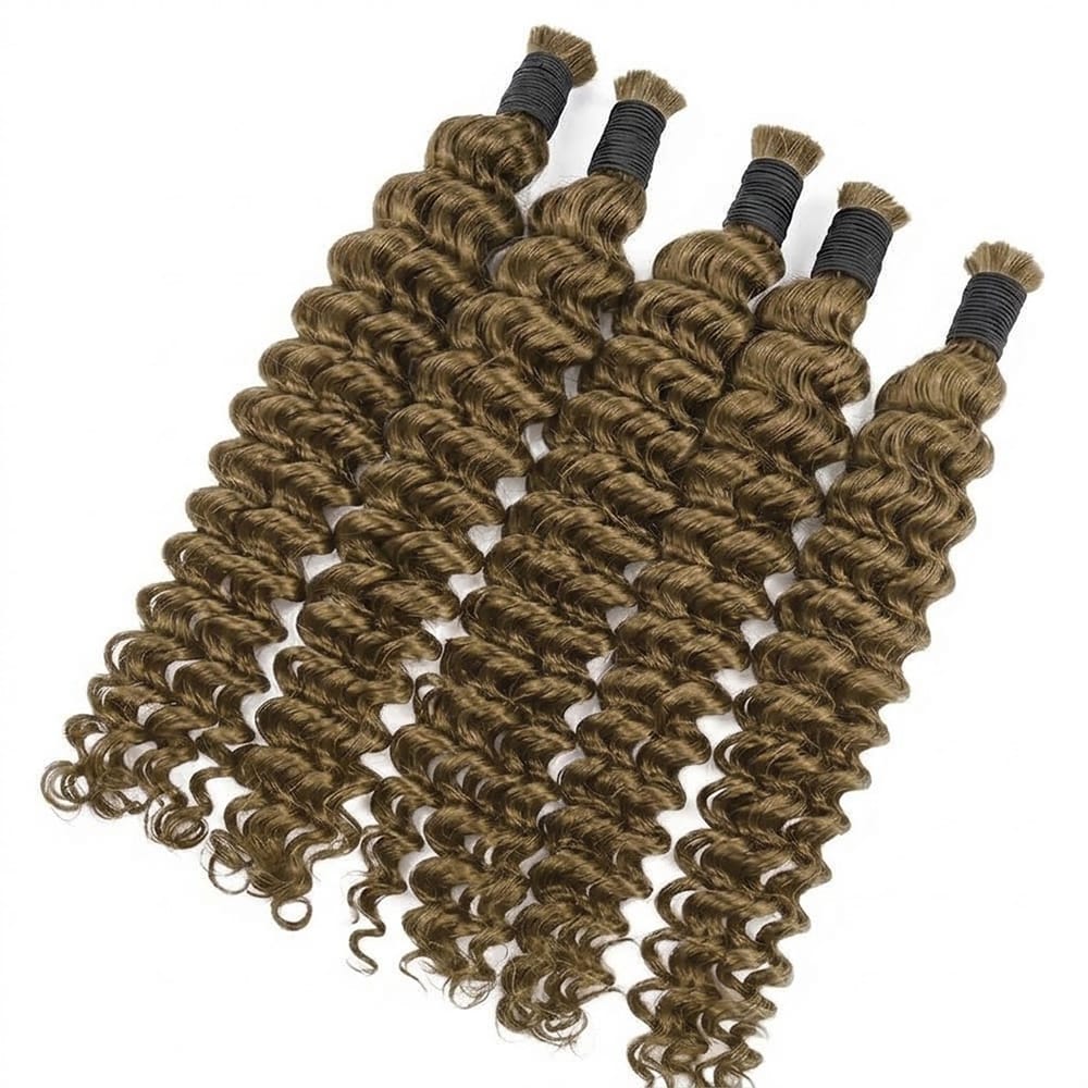 Deep Wave 100% Raw Virgin Human Hair Bundles - (No Weft) Bulk Hair / Medium Chestnut Brown LINKTOWIG