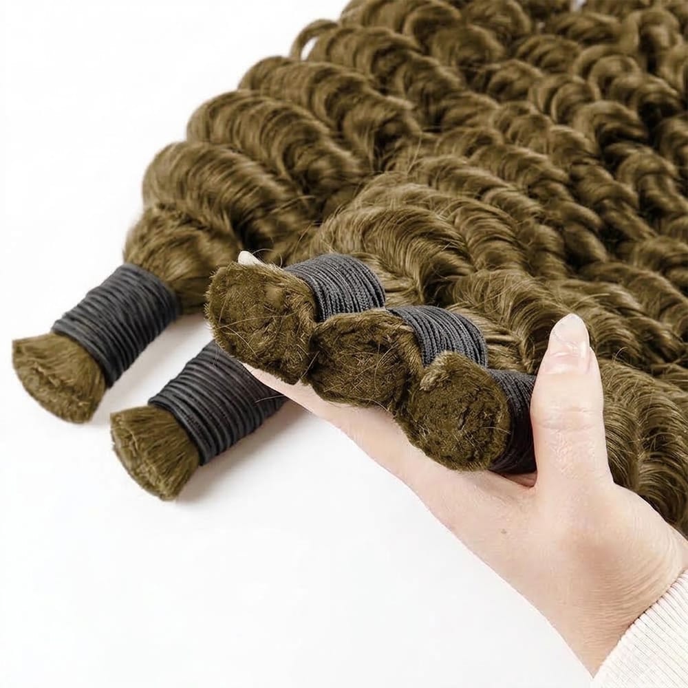 Deep Wave 100% Raw Virgin Human Hair Bundles - (No Weft) Bulk Hair / Medium Chestnut Brown LINKTOWIG