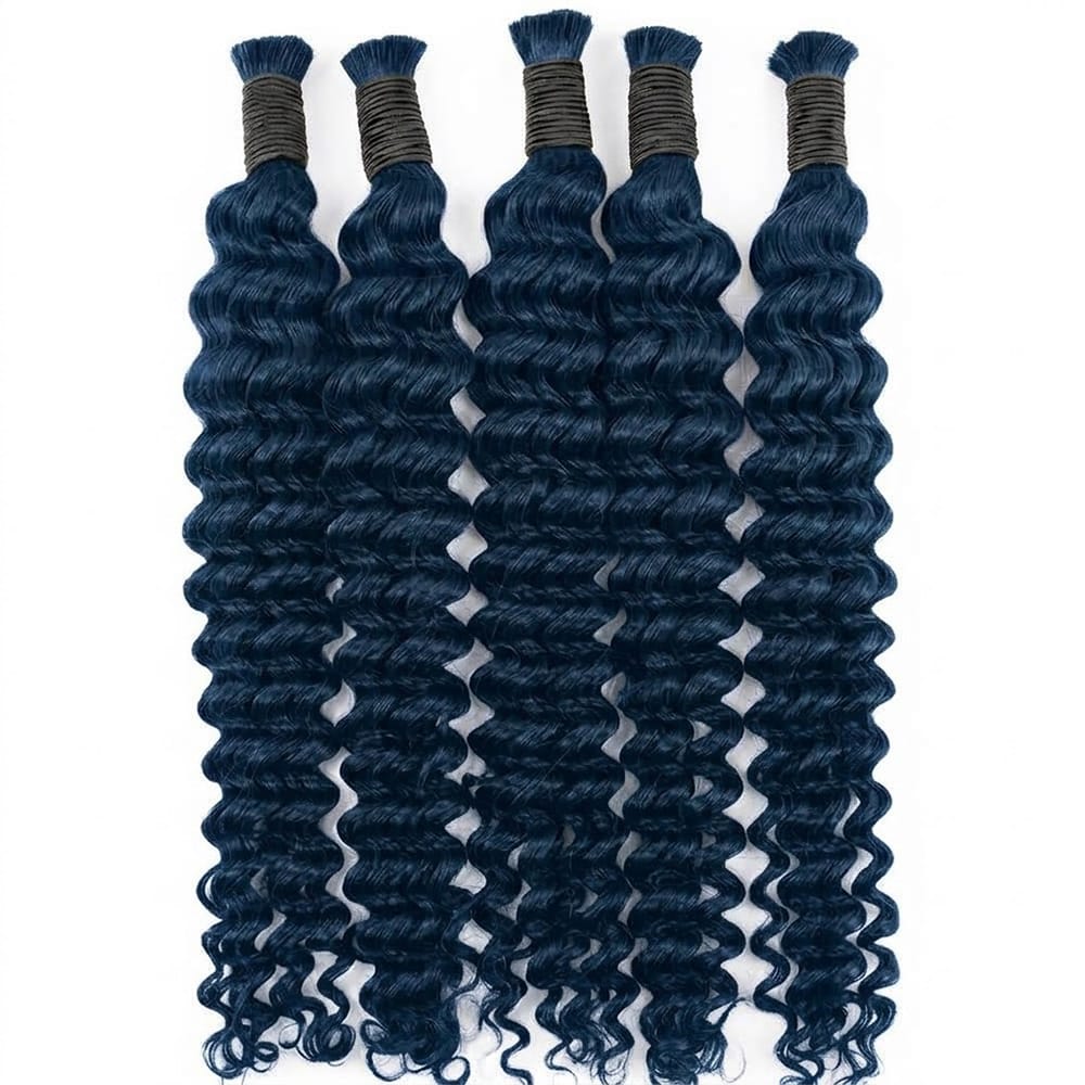 Deep Wave 100% Raw Virgin Human Hair Bundles - (No Weft) Bulk Hair / Midnight Blue LINKTOWIG