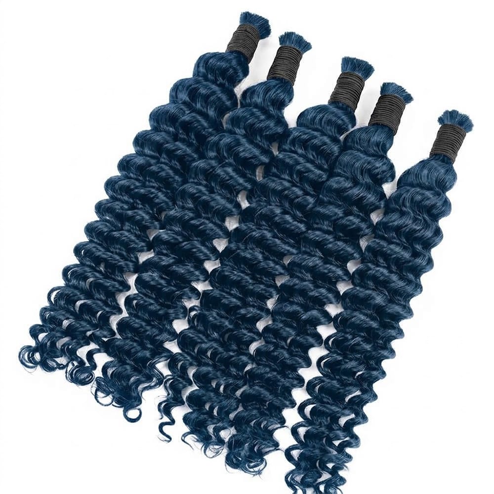 Deep Wave 100% Raw Virgin Human Hair Bundles - (No Weft) Bulk Hair / Midnight Blue LINKTOWIG