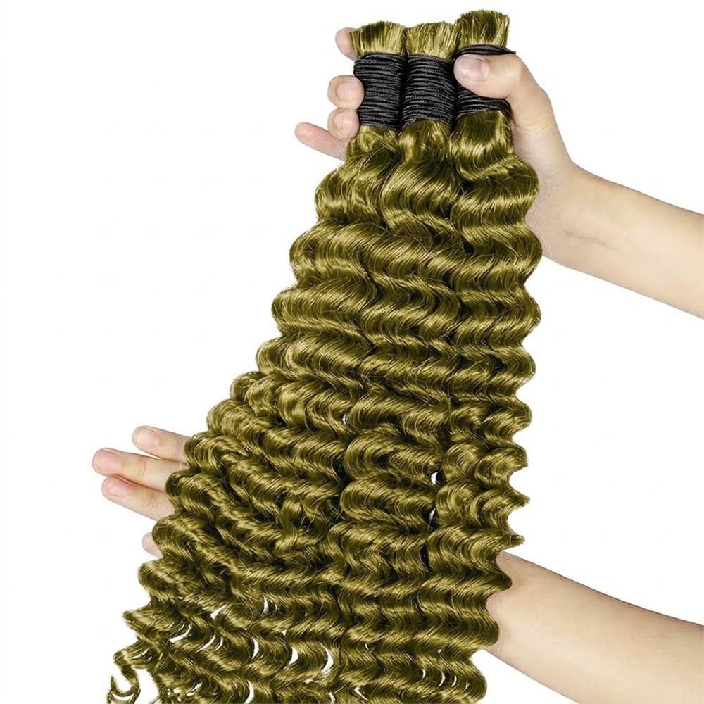 Deep Wave 100% Raw Virgin Human Hair Bundles - (No Weft) Bulk Hair / Olive Green Blonde LINKTOWIG