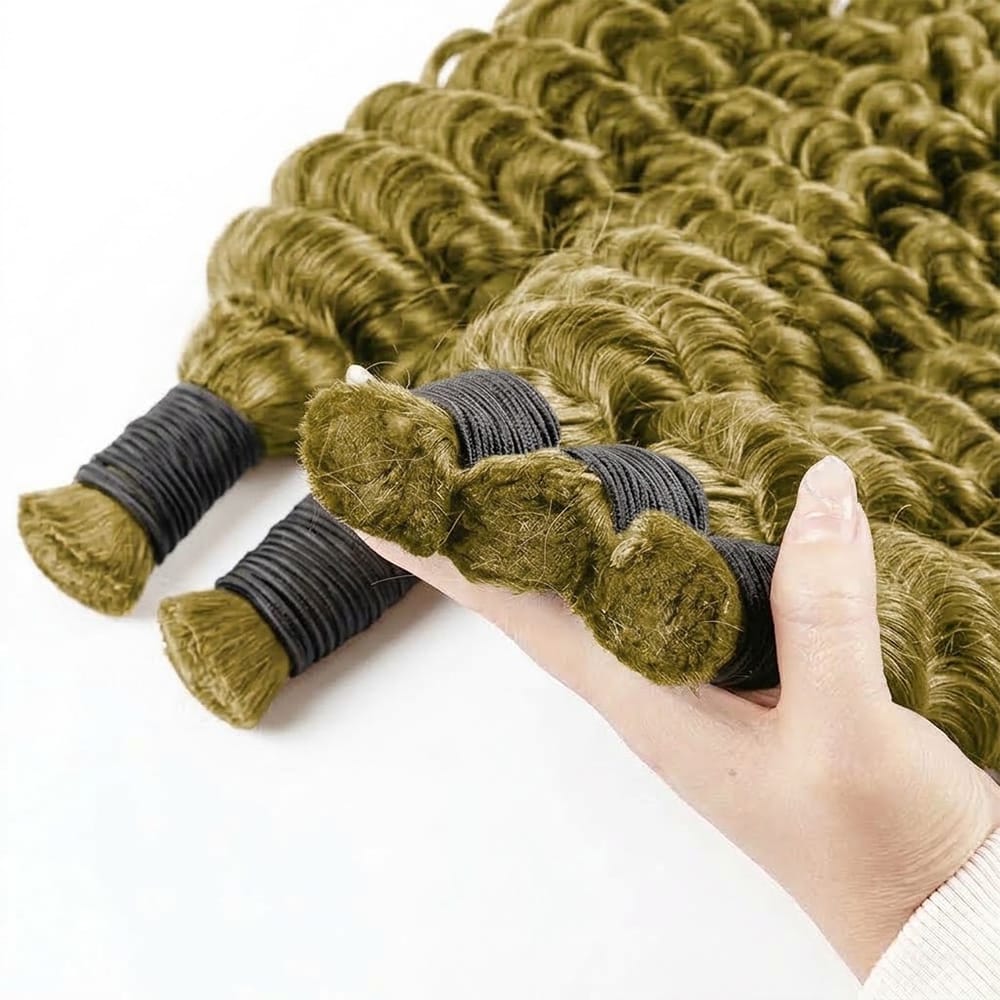 Deep Wave 100% Raw Virgin Human Hair Bundles - (No Weft) Bulk Hair / Olive Green Blonde LINKTOWIG