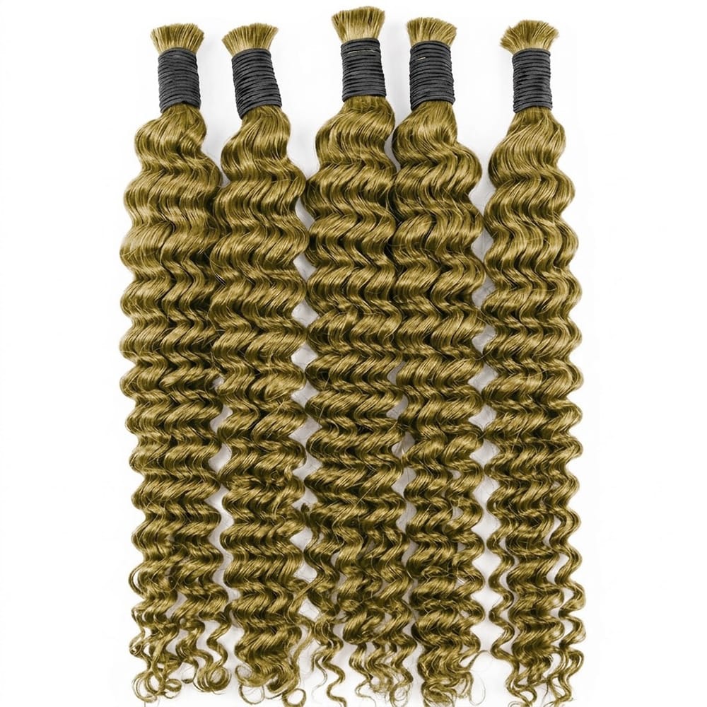 Deep Wave 100% Raw Virgin Human Hair Bundles - (No Weft) Bulk Hair / Olive Green Blonde LINKTOWIG