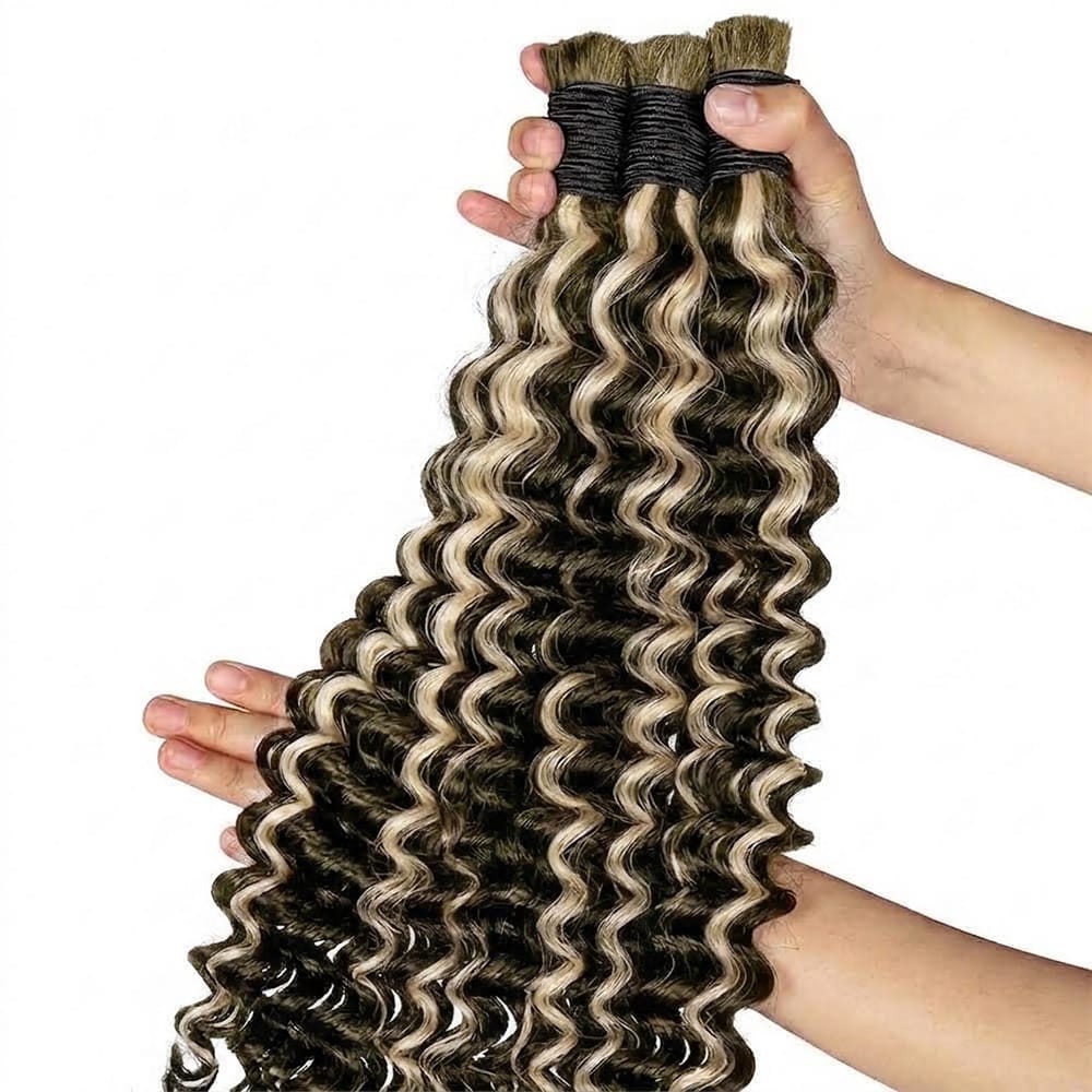 Deep Wave 100% Raw Virgin Human Hair Bundles - (No Weft) Bulk Hair / Piano Highlight Silver Grey LINKTOWIG