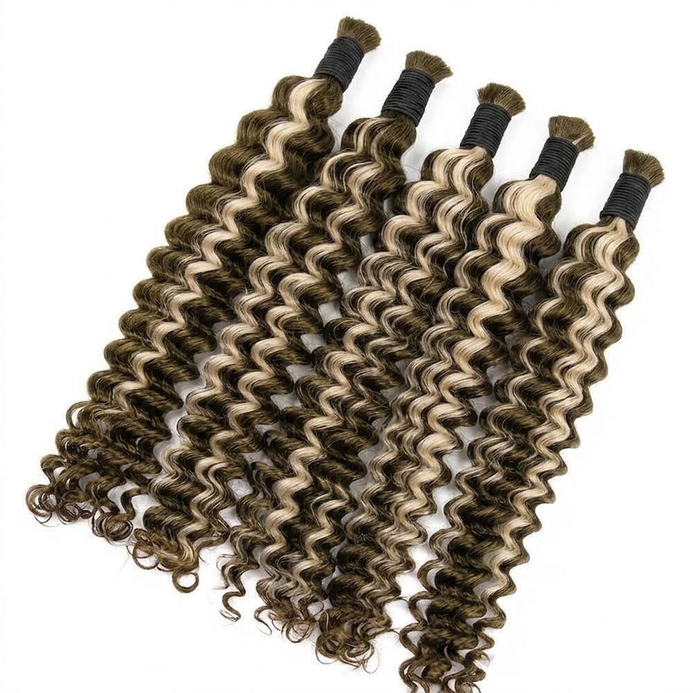 Deep Wave 100% Raw Virgin Human Hair Bundles - (No Weft) Bulk Hair / Piano Highlight Silver Grey LINKTOWIG