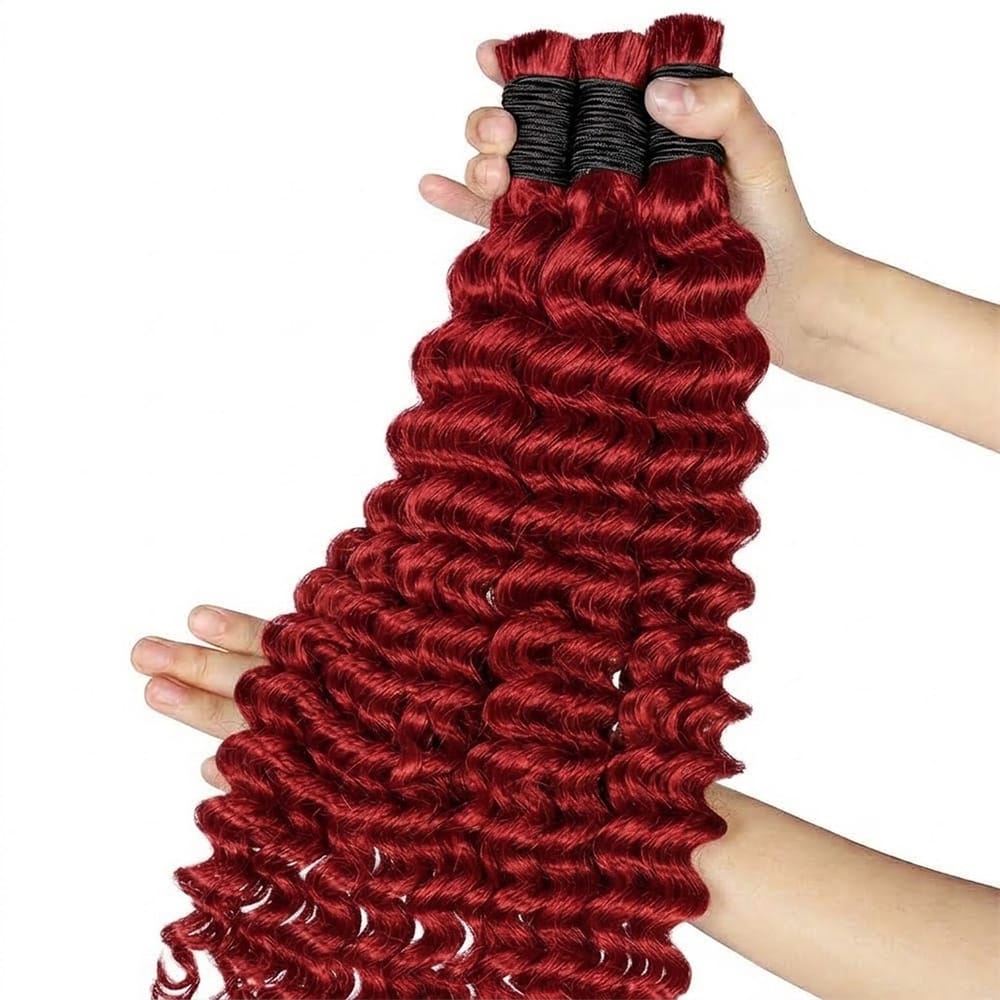 Deep Wave 100% Raw Virgin Human Hair Bundles - (No Weft) Bulk Hair / Ruby Red LINKTOWIG
