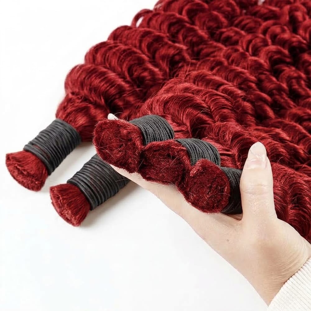 Deep Wave 100% Raw Virgin Human Hair Bundles - (No Weft) Bulk Hair / Ruby Red LINKTOWIG