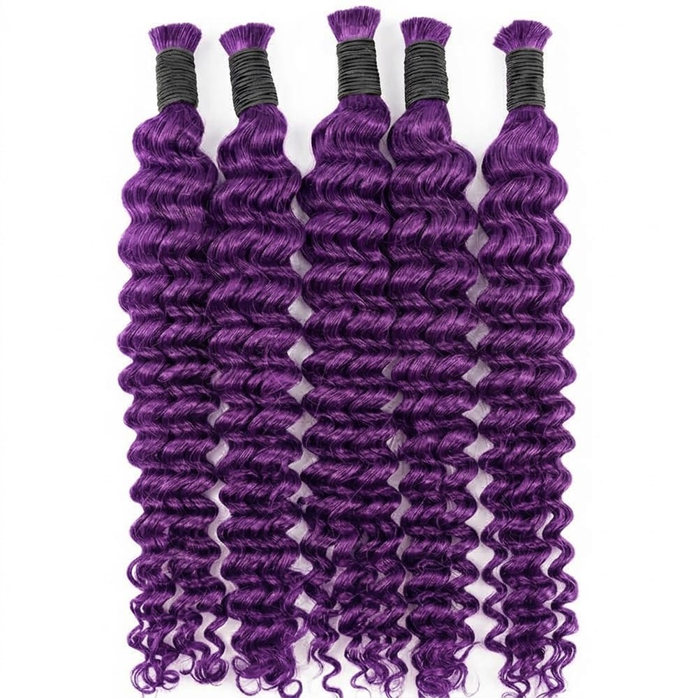 Deep Wave 100% Raw Virgin Human Hair Bundles - (No Weft) Bulk Hair / Violet Purple LINKTOWIG