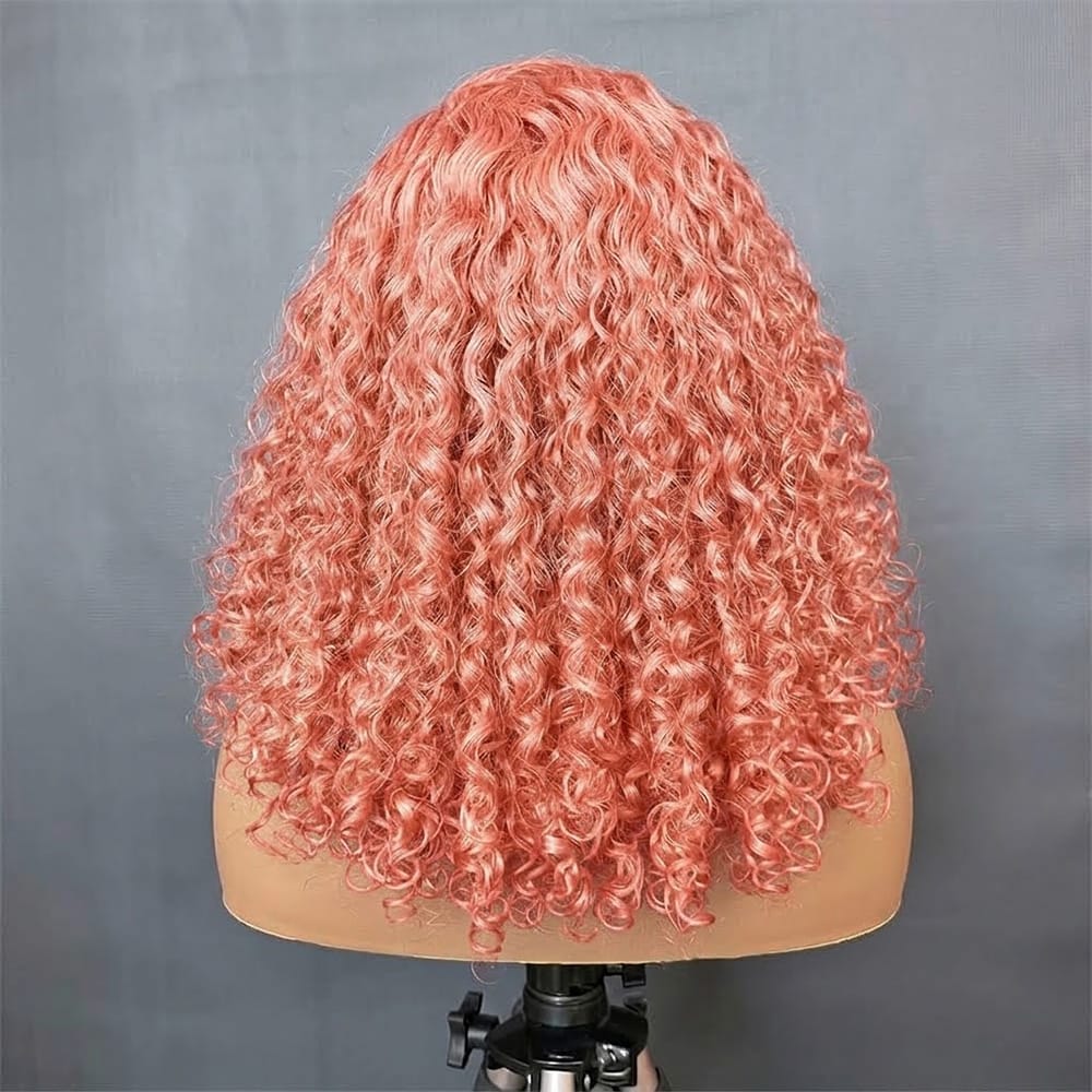 Deep Wave Bob Side Part HD Lace Front Wig 100% Virgin Human Hair / Bubblegum Pink LINKTOWIG