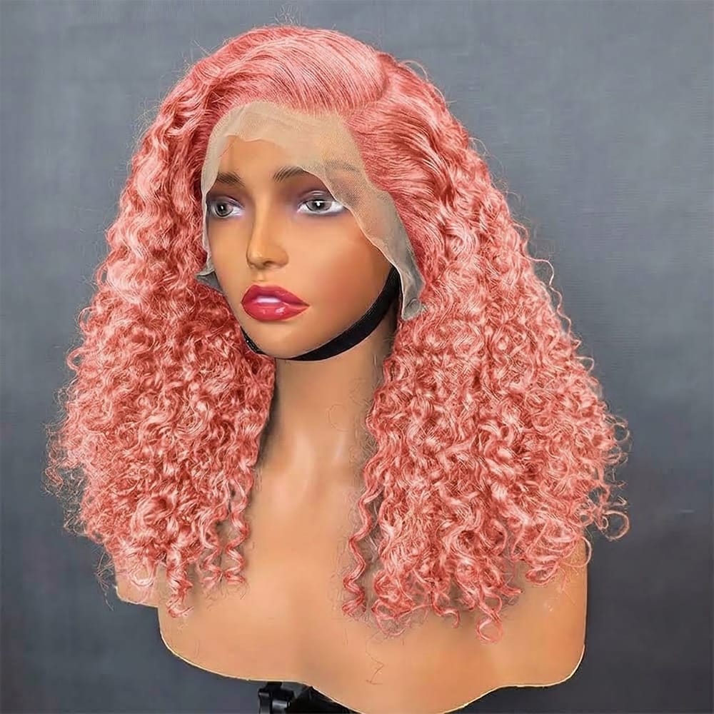Deep Wave Bob Side Part HD Lace Front Wig 100% Virgin Human Hair / Bubblegum Pink LINKTOWIG