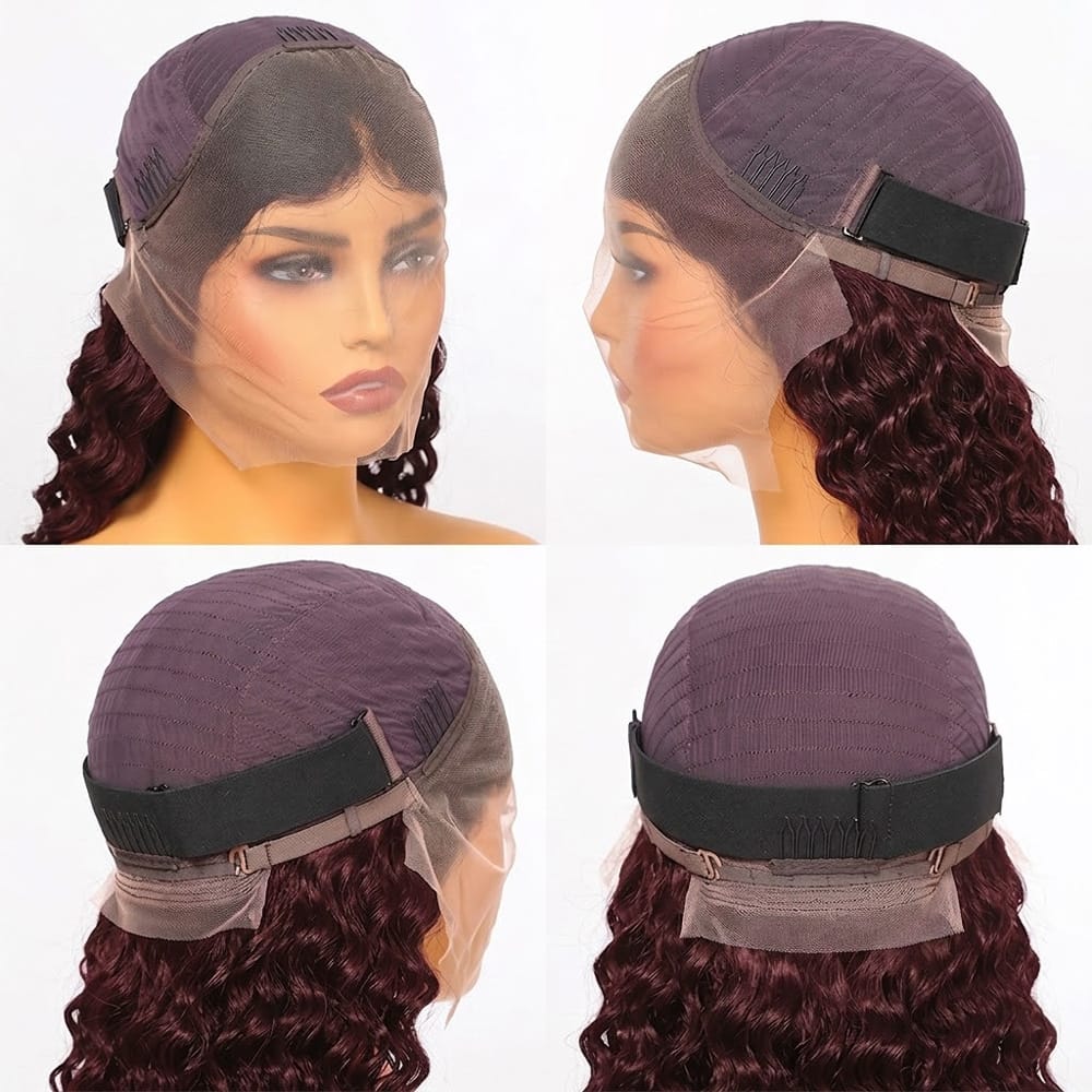 Deep Wave Bob Side Part HD Lace Front Wig 100% Virgin Human Hair / Burgundy LINKTOWIG