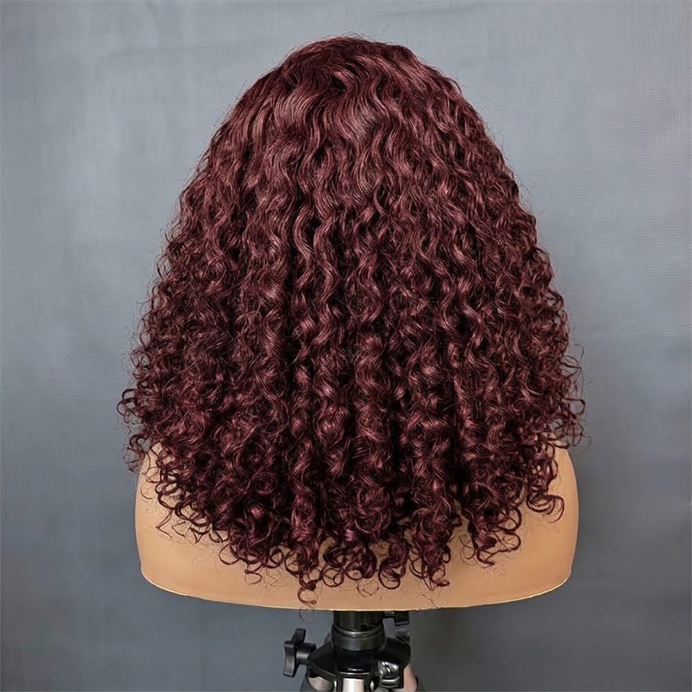 Deep Wave Bob Side Part HD Lace Front Wig 100% Virgin Human Hair / Burgundy LINKTOWIG