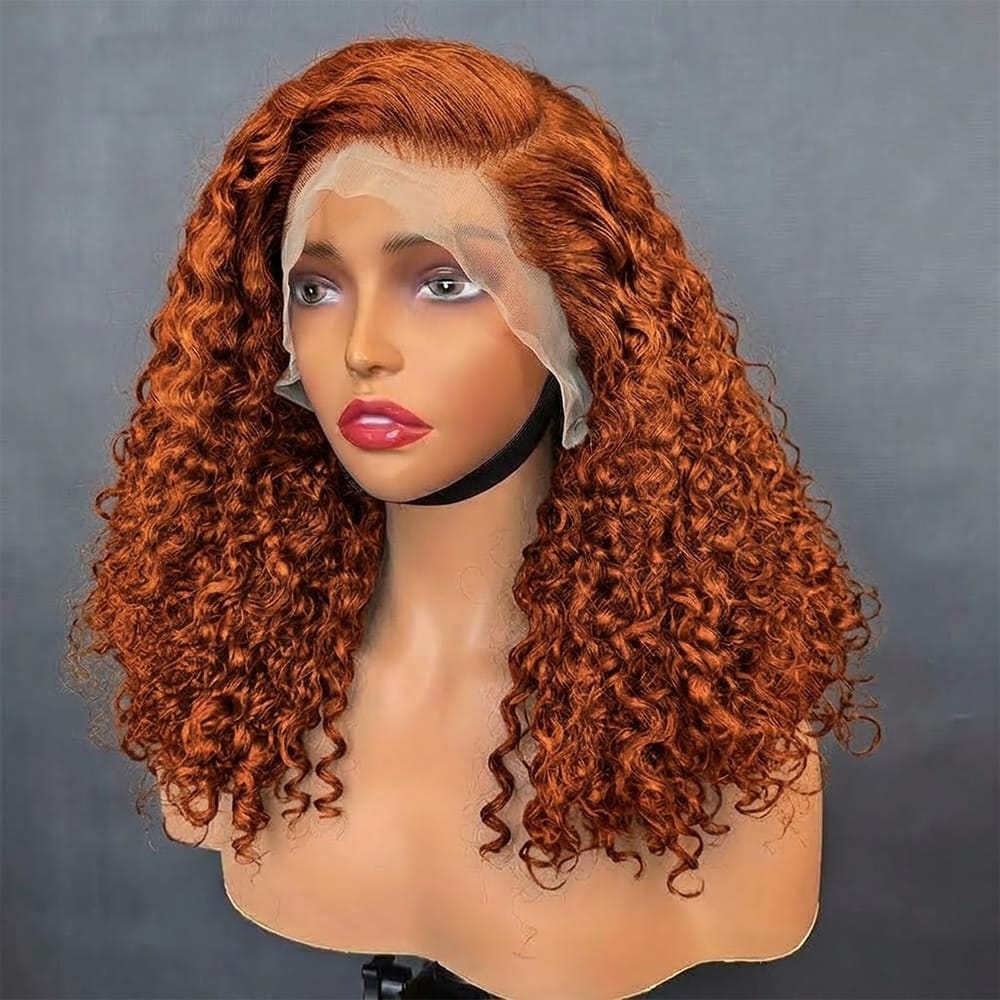 Deep Wave Bob Side Part HD Lace Front Wig 100% Virgin Human Hair / Copper Orange LINKTOWIG