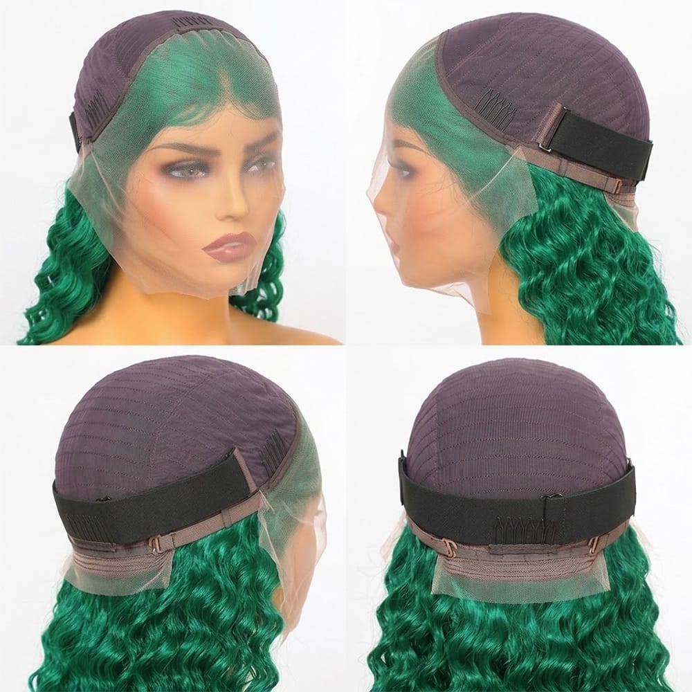 Deep Wave Bob Side Part HD Lace Front Wig 100% Virgin Human Hair / Dark Emerald Green LINKTOWIG